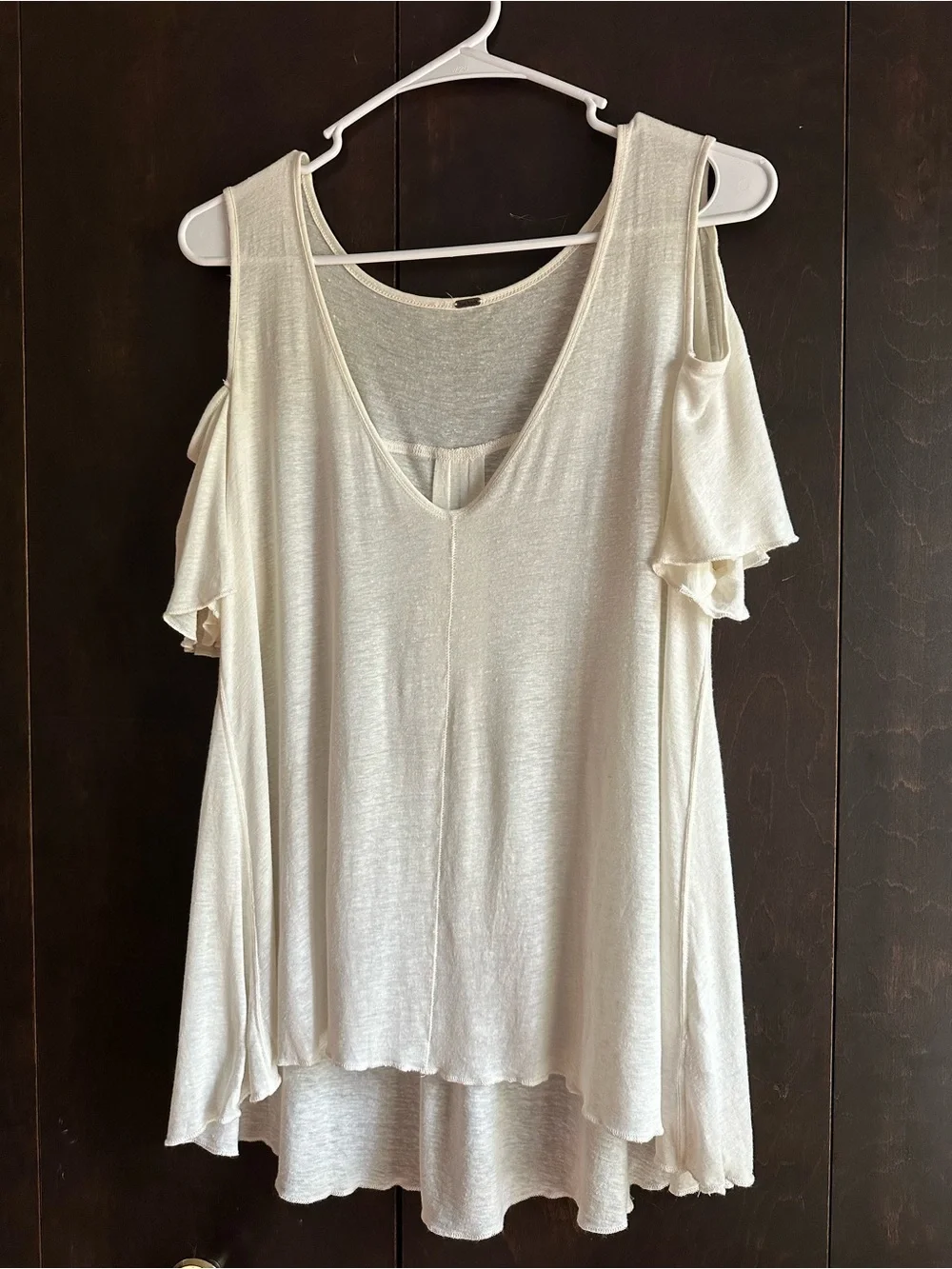Free People Cream Cold-Shoulder V-Neck Flowy Tunic